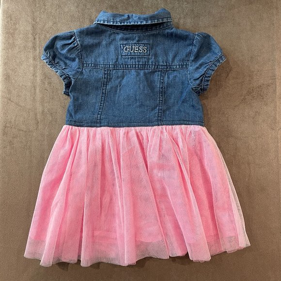 GUESS Pink Tulle & Blue Denim Fairy Dress Embellished Toddler Girl 24m (SKU: 3G) - Picture 2 of 7